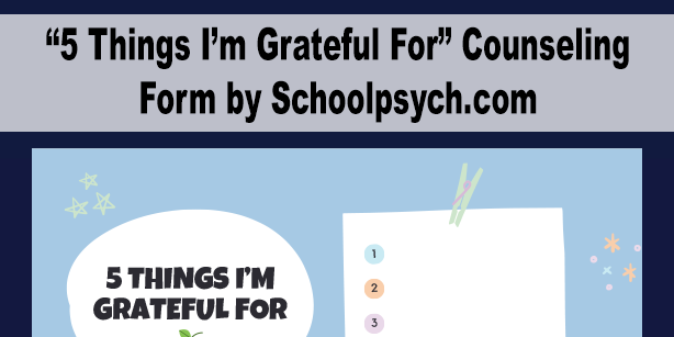 “5 Things I’m Grateful For” Counseling Form Resources Photo